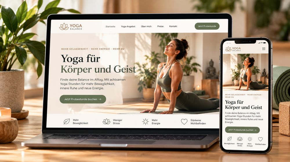 Beispielseite eines Yoga-Studios