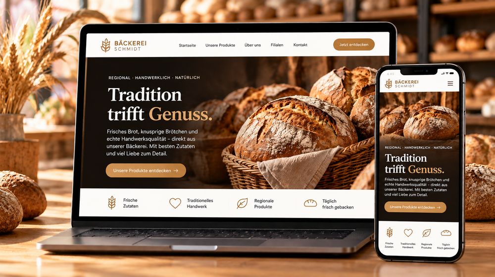 Beispielseite einer Bäckerei mit Brotkorb