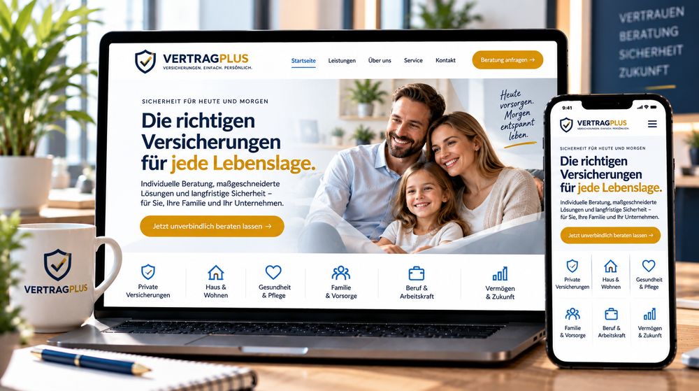 Beispielseite einer Versicherungsberatung mit Familie