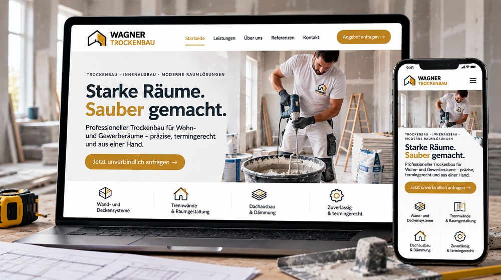 Beispielseite eines Trockenbau-Betriebs